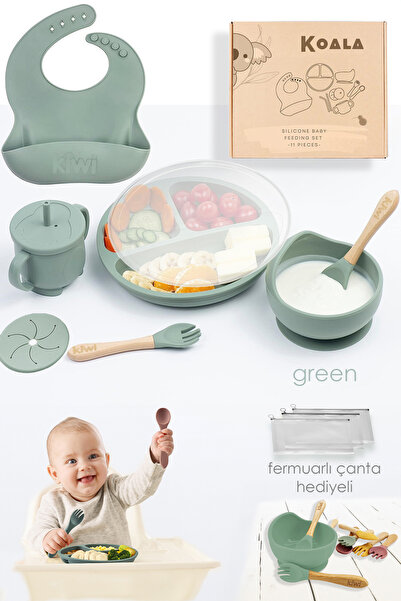 Kiwi Koala %100 Doğal Silikon Bebek Beslenme Seti - BPA Free Vakumlu Mama Tab...