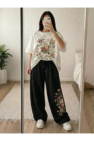 EFFRENATU Plus Size Unisex Black Set – Oversized T-Shirt with Butterfly Print...