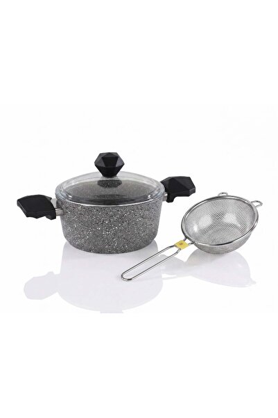 Schafer Granite Deep Pot 26 cm and Altabi Steel Rice Strainer 18 cm