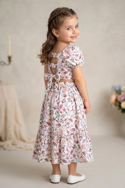 Baby Animals Baby Girl Birthday Party Wedding Dress Double Set Short Sleeve Floral Bow