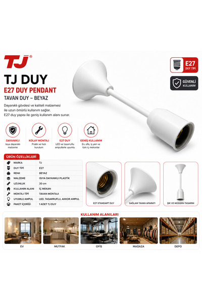 TJ Duy E27 Ampul Duyu Isıya Dayanıklı Elektrik Duyu