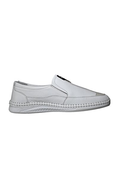 FRANCOMEN Ri̇co Men's Genuine Leather Laceless Daily Comfort Shoes White