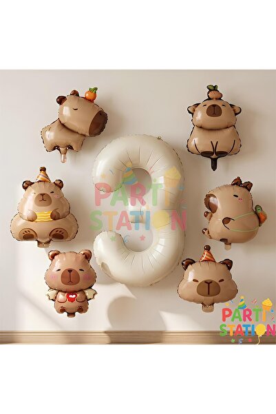 Parti Station Mini Capybara Balloon Themed 3Rd Birthday Balloon Set 7 Pieces