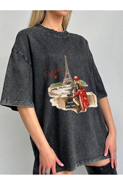 Pink Sky Μπλουζάκι Unisex Oversize με εφέ ξεβαμμένου υφάσματος, Vintage Stree...