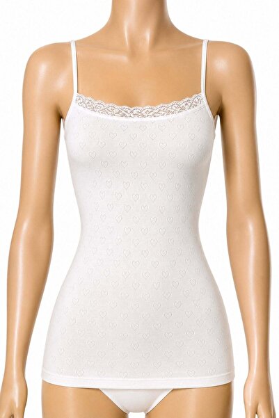 YILDIZ Ribana Hearted Rope Strap Lace Women's Undershirt White 100% Cotton 3-...