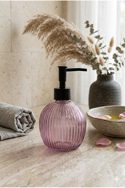 KLARHAUS Striped Round Black Pump Glass Liquid Soap Dispenser - 500ml - 16X10...