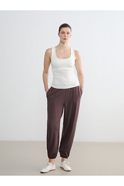 LC Waikiki Nevavm Women's Striped Jogger Pants with Elastic Waist and Contrast