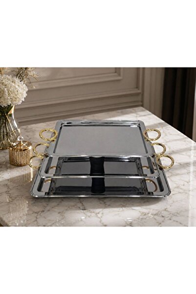 Rwafd Rema 3-piece silver serving tray set