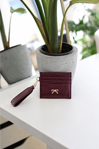 Moom Bag Дамски ключодържател-калъф за карти в цвят бордо с панделка