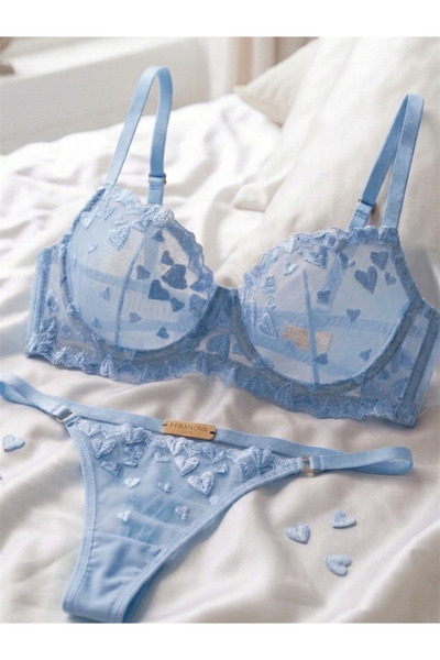 FeraShowroom Underwire Heart Patterned Bra Set Transparent