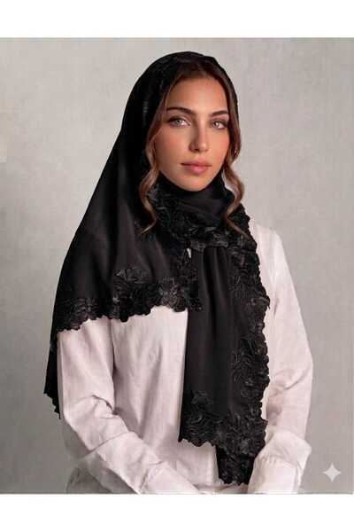 Veil Designer طرحه بوال اسود بتطريز الورد علي ثلاث اطراف من الطرحه تطريز يدوي...