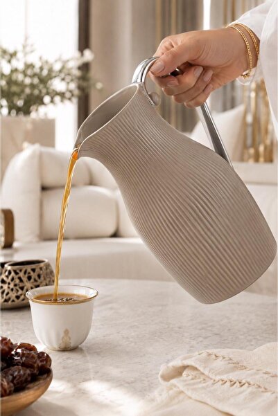 Generic Arabic Coffee Pot Dark Beige Matt Color with Shiny Silver Handle Capa...