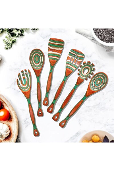 Generic YHKEMA 6-Piece Orange Wooden Cooking Utensils Set – Heat-Resistant Pa...
