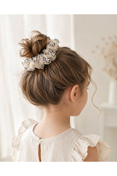 chipiques Silver Color Sequined Sparkling Mesh Scrunchie Buckle