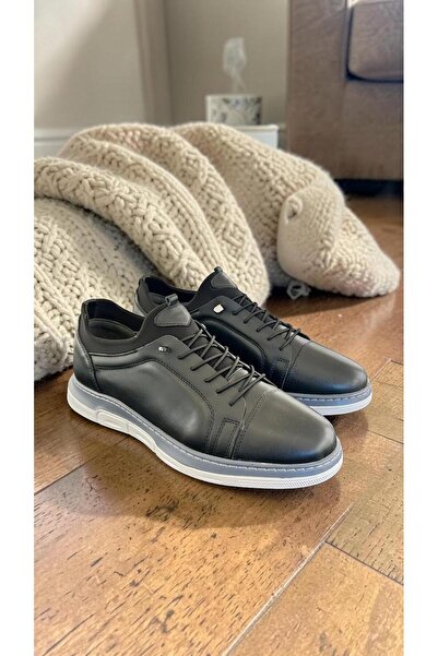 eforia 2610 Black Genuine Leather Full Orthopedic Casual Daily Men's Shoes