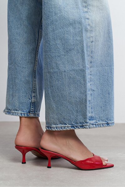 NİŞANTAŞI SHOES Promise Red Rustic Patterned Pointed Toe Women's Thin Heeled ...