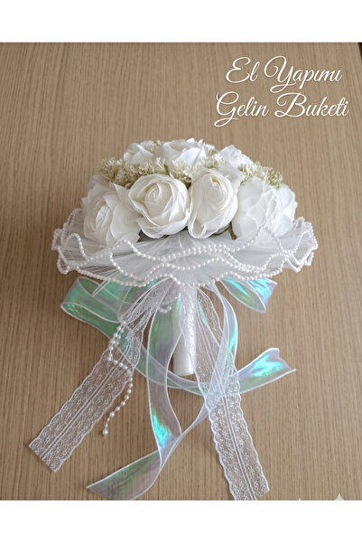 Acarflowers BEYAZ ŞAKAYIK VE CİPSOLU TÜLLÜ GELİN BUKETİ