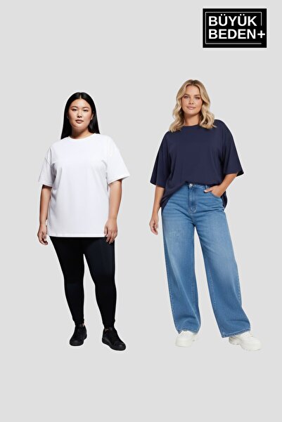 Superlife Big Size Women's Basic Crew Neck 2'Li T-Shirt Set Spr26Btsk510+2