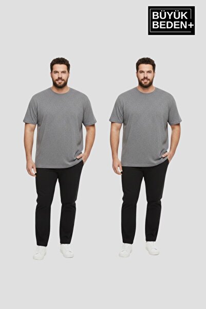 Superlife طقم تي شيرت رجالي أساسي برقبة دائرية مقاس كبير مكون من قطعتين 3XL-6...