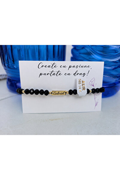 Handmade Brățară personalizată cu nume – Aur 14K și cristale negre
