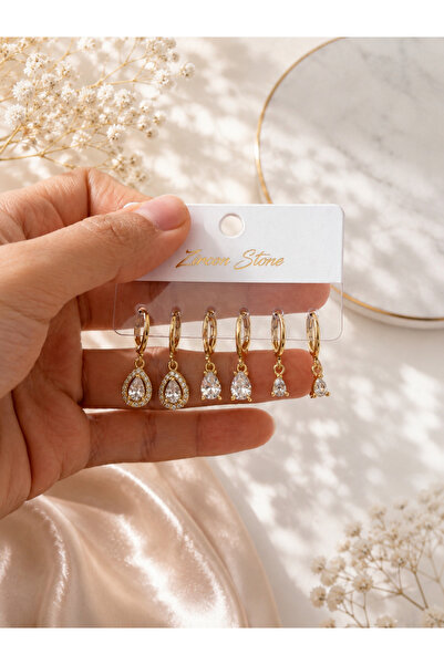 Lilith Takı New Season 3-Piece Drop Stone Earring Set |   Multiple Earring Co...