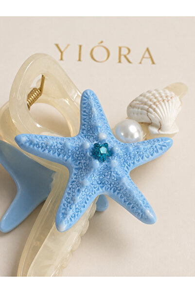 yiora Premium Starfish Seashell Pearl Detailed Stoned Clasp Buckle 15 cm