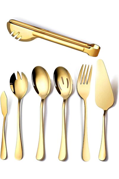 X SPRING Catering Serving Utensils Set, 7 Piece Stainless Steel Mirror Polish...