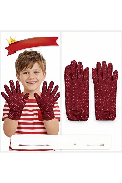 naque Children's Boy Pantomime Gloves White Polka Dot Burgundy Color Performa...