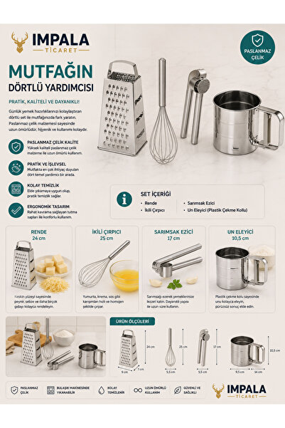 IKEA 4-Piece Set, Idealısk Grater 2-Piece Whisk Set Koncıs Steel Garlic Press...