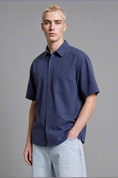 DeFacto Boxy Fit Printed Gabardine Short Sleeve Beige Shirt I3053Ax26Hs