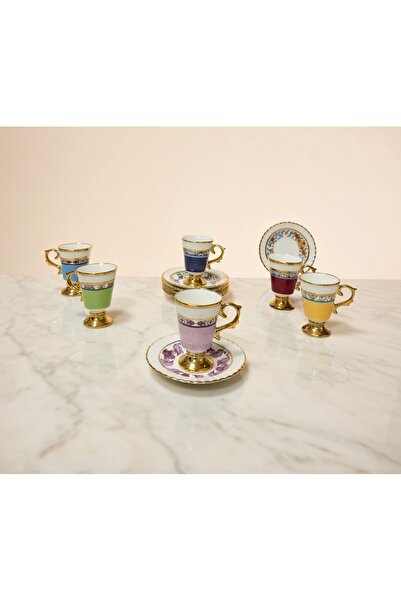 Queen’s Kitchen طقم فناجين قهوة بورسلين ملون مكون من 6 قطع