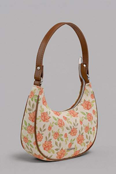 Housebags Rosalie Floral Patterned Women's Shoulder Bag with Brown Strap and ...