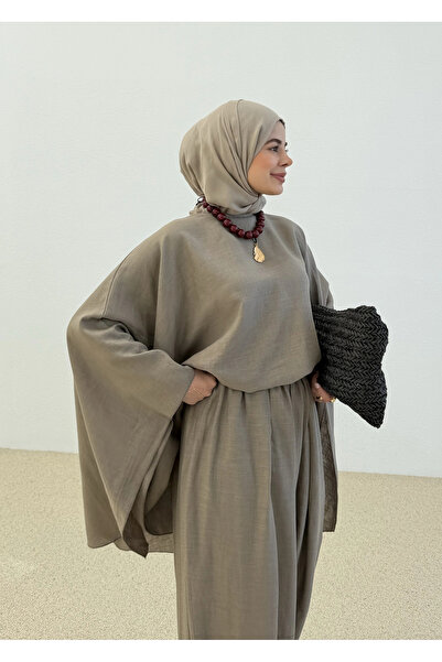 MODA AKSA 2422 KETEN PELERİN İKİLİ TAKIM vizon