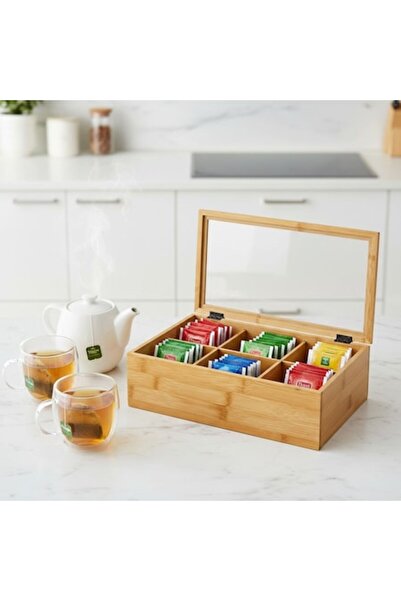 SyaMAG Cutie organizatoare universala pentru ceai, 6 compartimente, bambus, c...