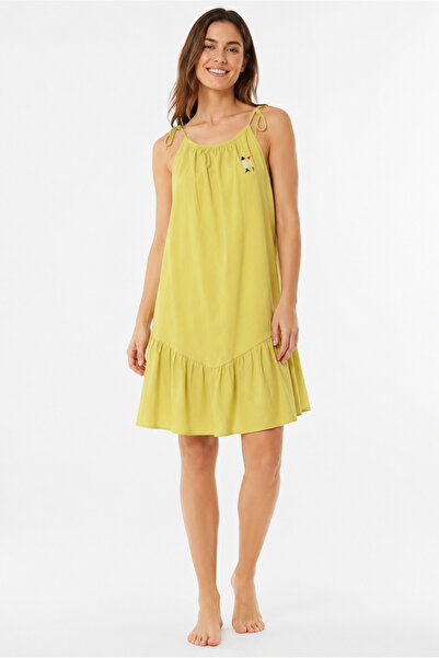 Tusebu Organic Cotton Lime Green Mini Women's Dress with Tie Straps and Floun...