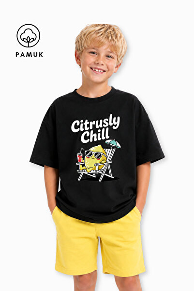 difa kids Tricou de vară pentru băieți, cu mânecă scurtă, cu imprimeu de lămâie
