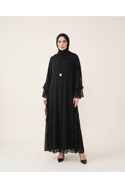Beyza Giyim 9789 Şifon Volanlı Abaya