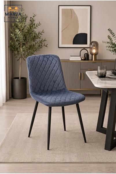MARIA HOMES Grey Velvet Dining Chair with Diamond Quilted Upholstery – Modern...