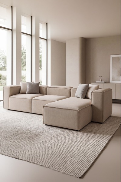 NEXHOME Köşe Koltuk Mini Nova Köşe Koltuk Takımı Krem 250x150 cm