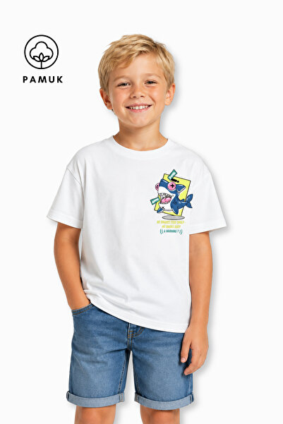 difa kids Tricou de vară pentru băieți, cu mânecă scurtă, cu imprimeu Shark