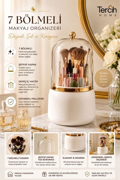 Tercih Home 7 Compartments Makeup Organizer with Transparent Lid Cosmetic Bat...