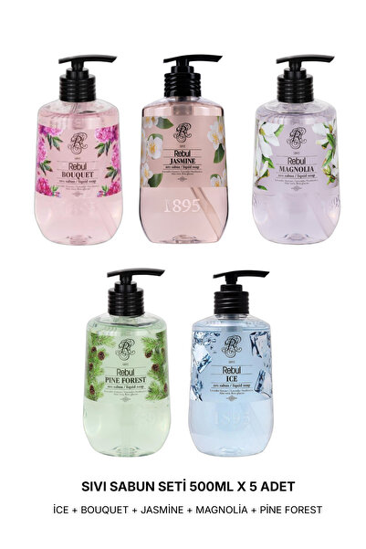 Rebul Liquid soap set 500ml x 5 pcs, ice + bouquet + jasmine + magnolia + pin...