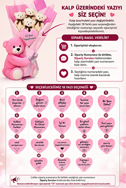 Pandamkee Sevgiliye Özel Romantik Peluş Ayıcık Buketi ve Yanında Sevimli Ayı ...
