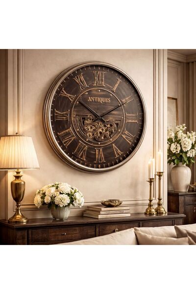 Vivendo Ceas de perete decorativ industrial 50 cm mecanism rotativ vizibil st...