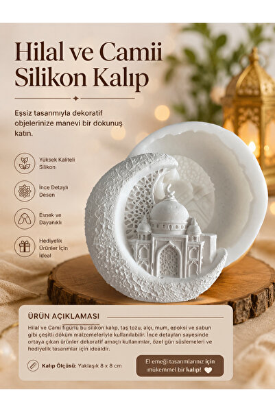 HobiCraft Market Hilal ve Cami Figürlü Silikon Kalıp | Mum, Taş Tozu, Alçı ve...