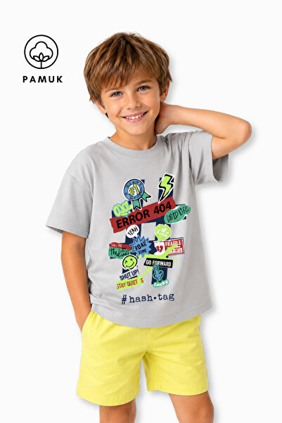 difa kids Geometric Text Printed Casual Short Sleeve Summer Boy's T-Shirt