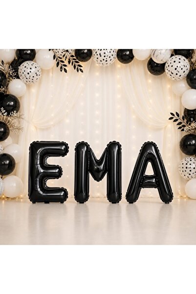 OEM Baloane Personalizate Nume EMA, Negru, 40 cm, Decor Foto și Evenimente