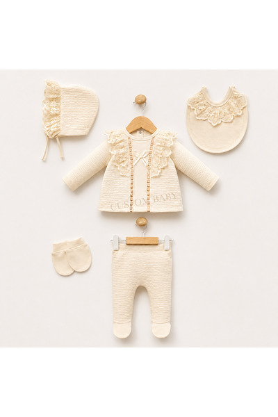 cayzen Custom Baby 5 Parça Fırfır Detaylı Dantelli Triko Görünümlü Yenidoğan ...