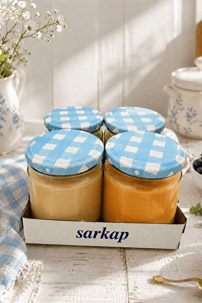 Sarkap Home 4'lü 210 cc Mat Ekose Mavi Kavanoz Seti