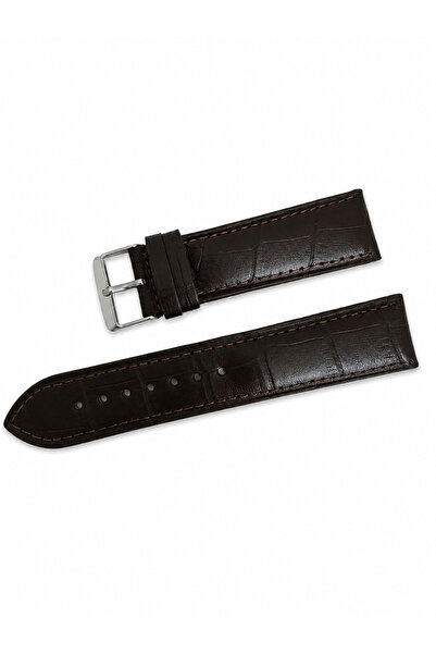 Leather Class Kahverengi Krokodil Desenli %100 Deri Saat Kayışı | Silver veya...